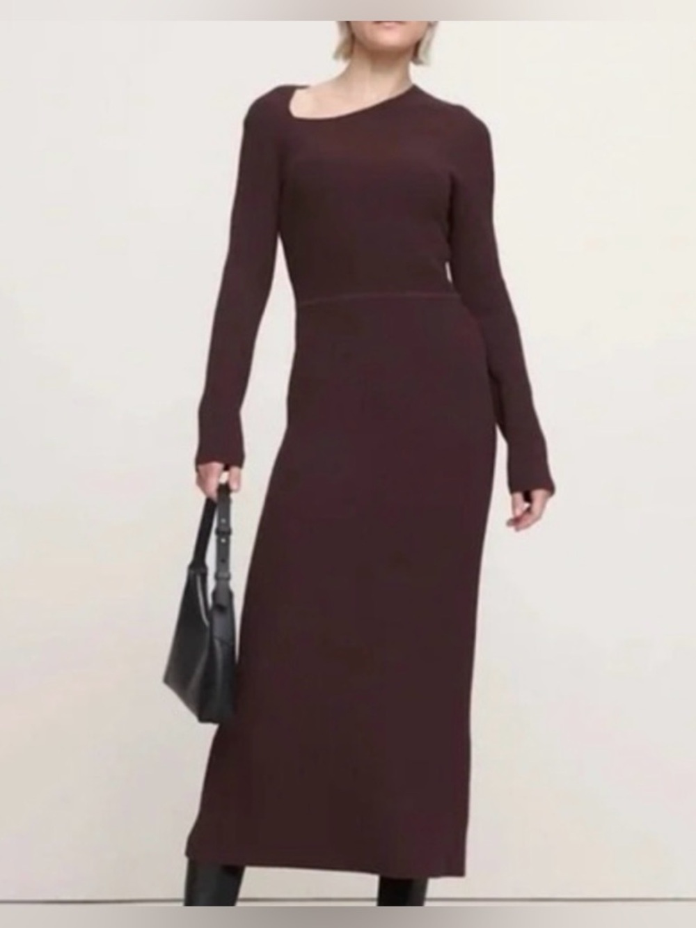 Nwt banana republic slash neck sculpted knit midi dress Plum XL $200